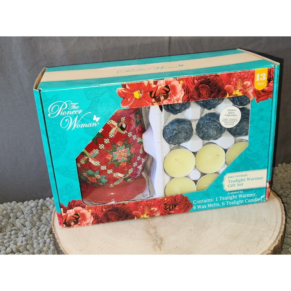 Pioneer Woman Tealight Warmer Gift Set Ranch Patchwork Spice Cupcake Scent New